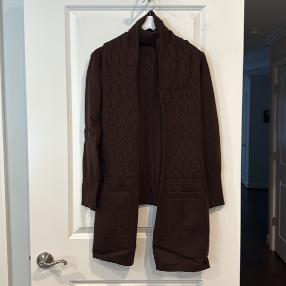 Woman’s Brown Jacket Sweater with Matching Scarf with Pockets.
